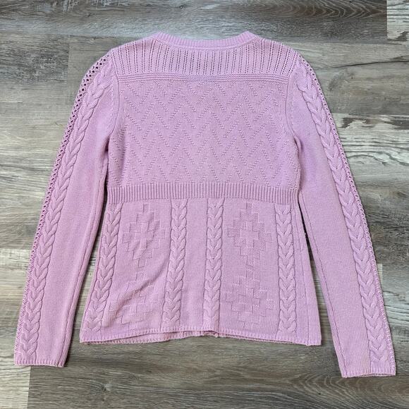 Sundance Lilac Wool Blend Cardigan Sweater Small Cable Knit Button Front - Picture 4 of 9
